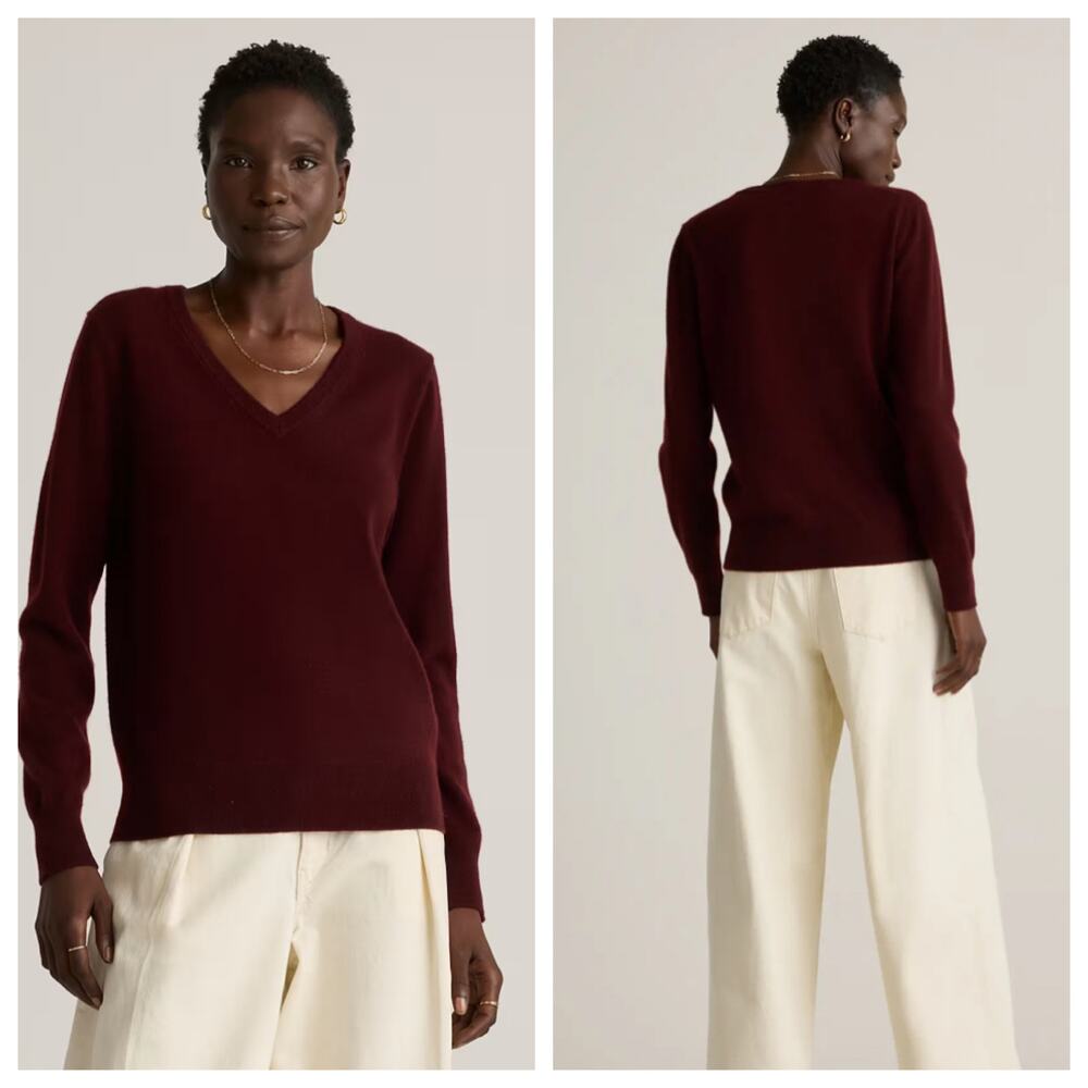 Quince Women's V-Neck Sweater in Burgundy